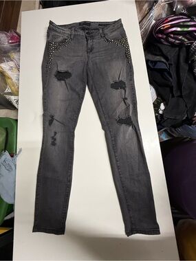 Guess Women's Charcoal Gray Distressed Studded Skinny Jeans